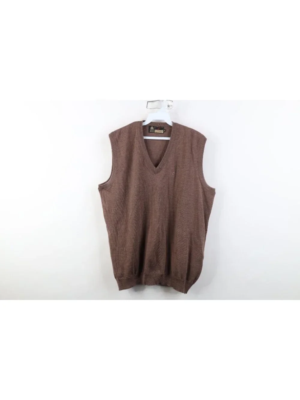 Vtg 90s Streetwear Mens 42 Distressed Blank Merino Wool Knit Sweater Vest Brown